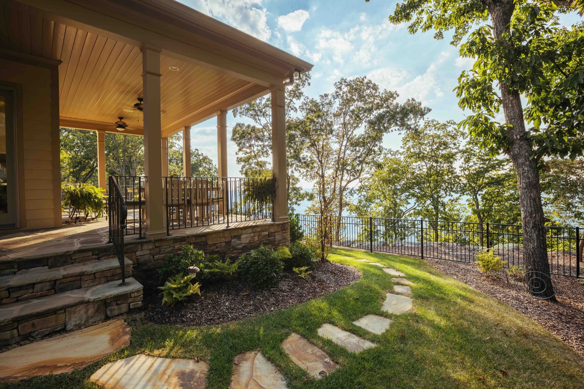 A Brow Wood residence porch overlooking the valley on the brow of Lookout Mountain