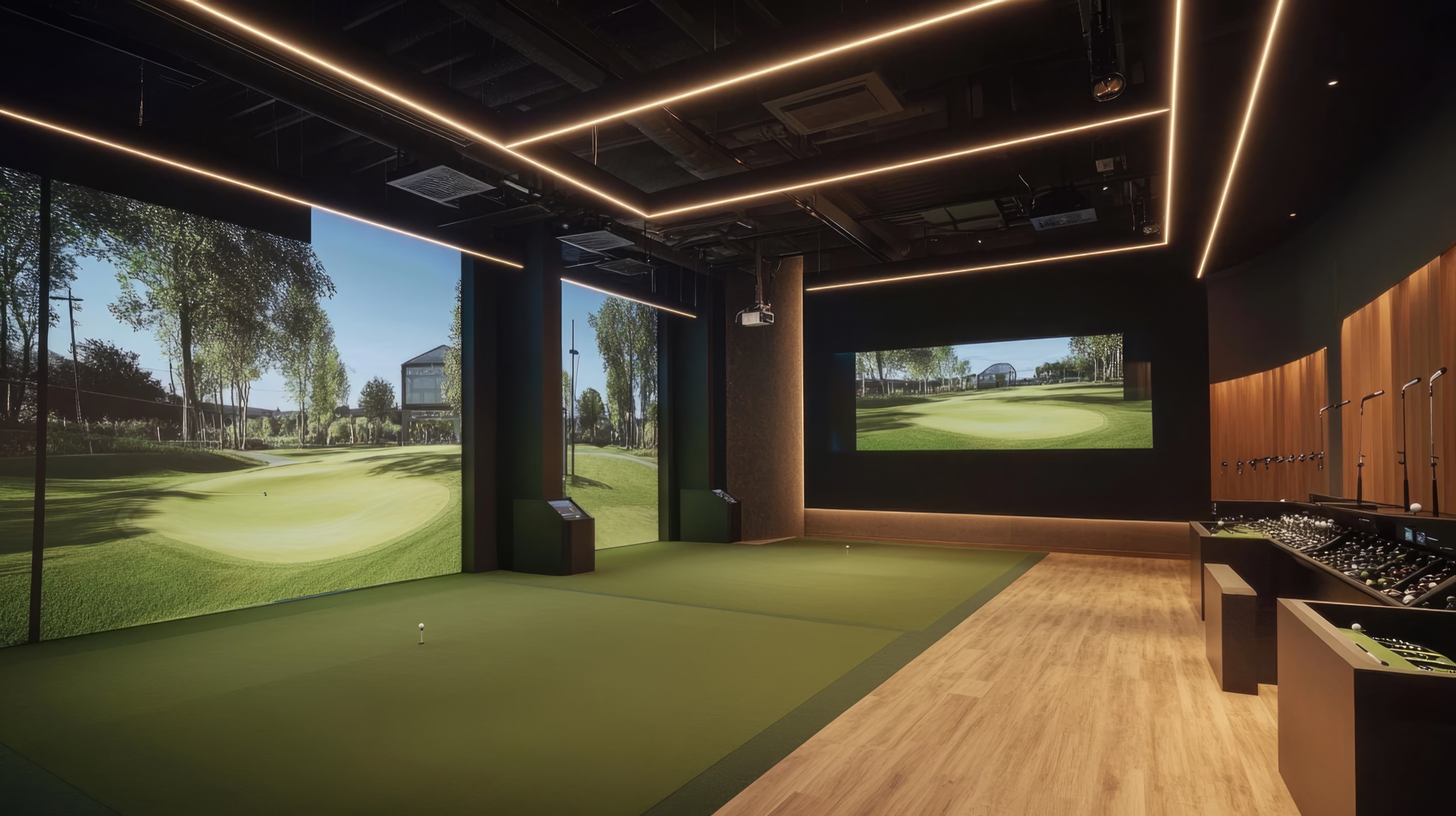 Indoor golf simulator training center
